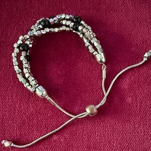 Elegant Silver and Black Beaded Bracelet